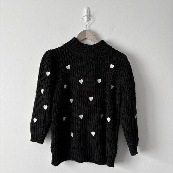 Anthropologie Hearts Mock Neck 3/4 Sleeve Knit Pullover Sweater Black Medium - Picture 5 of 8